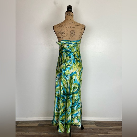 Laundry By Shelly Segal 90s Y2K Satin Strapless Maxi Dress Sz 2 Silky Green Blue - Picture 3 of 11
